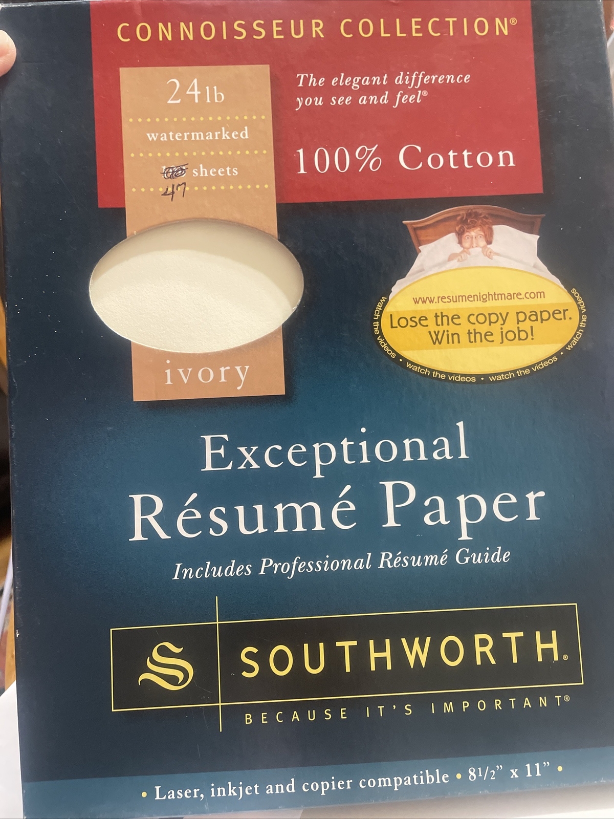 Southworth (47) Connoisseur Resume Paper Ivory Cotton 8.5×11 24lb Used Vintage