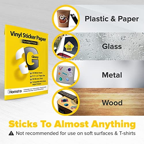 Glossy Vinyl Sticker Paper for Inkjet Printer – Waterproof Printable 80 Sheets