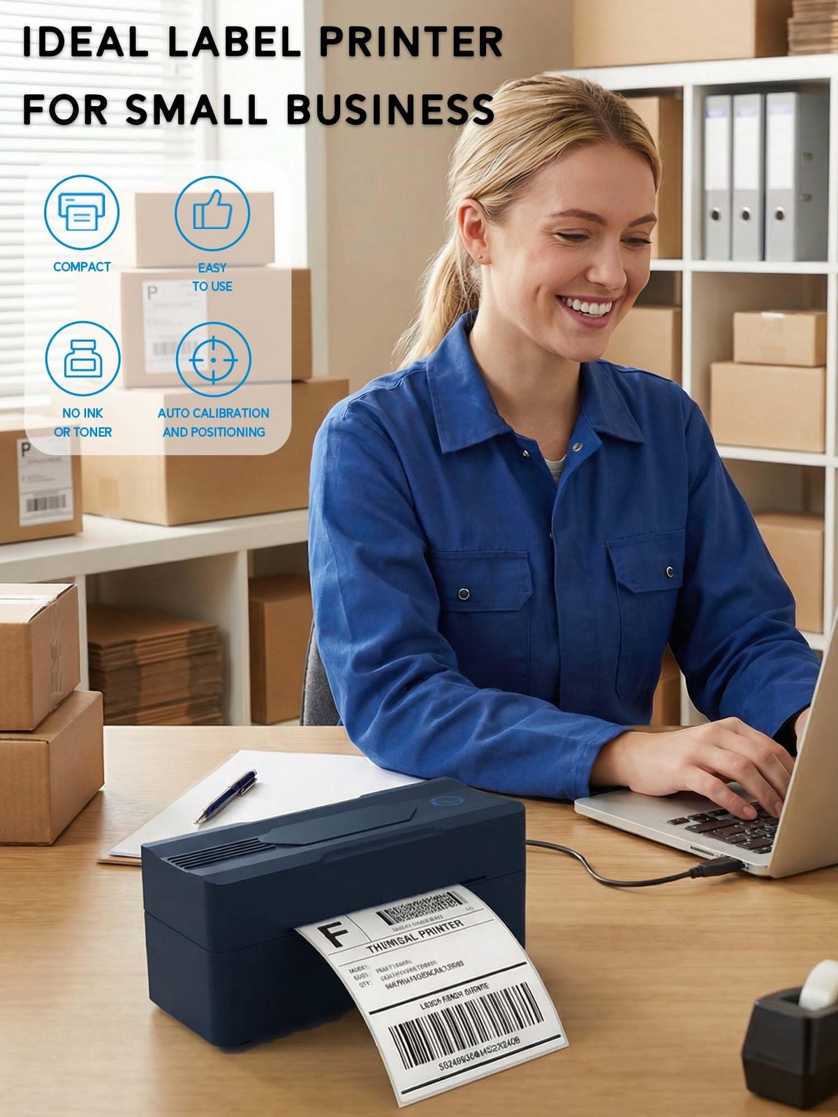 Forc Bluetooth Thermal Shipping Label Printer, 7.09*3.07*2.95 inches, Black