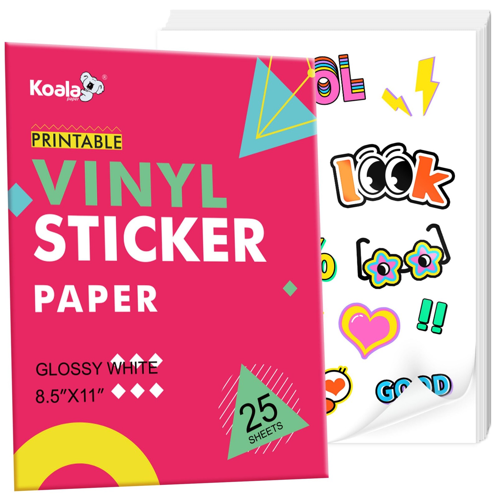 Koala Printable Vinyl Sticker for Inkjet and Laser Printers, 25 Sheets Glossy…