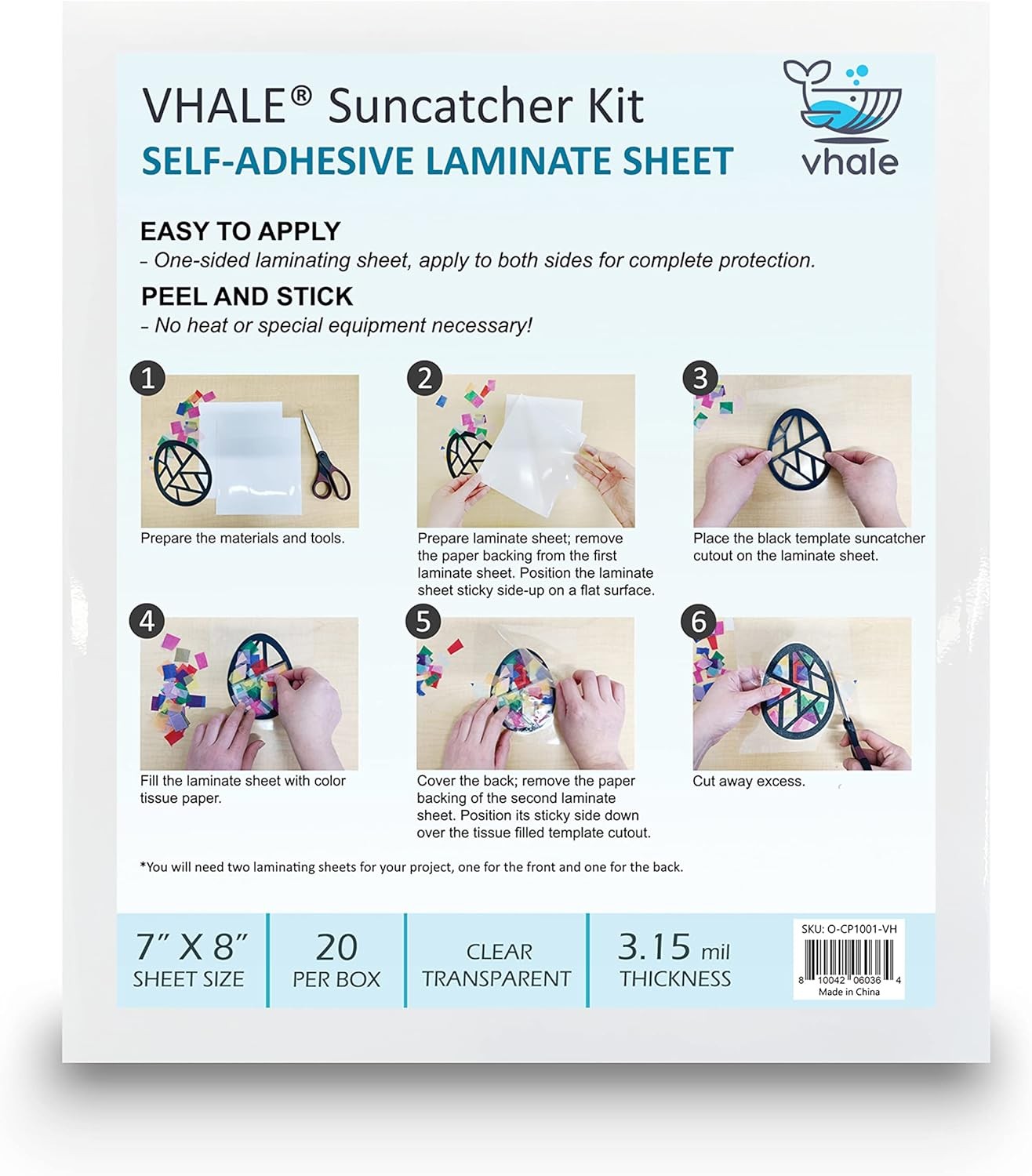 Glossy Clear Self-adhesive Overlay Laminating Sheet Contact Papers, 7 X 8