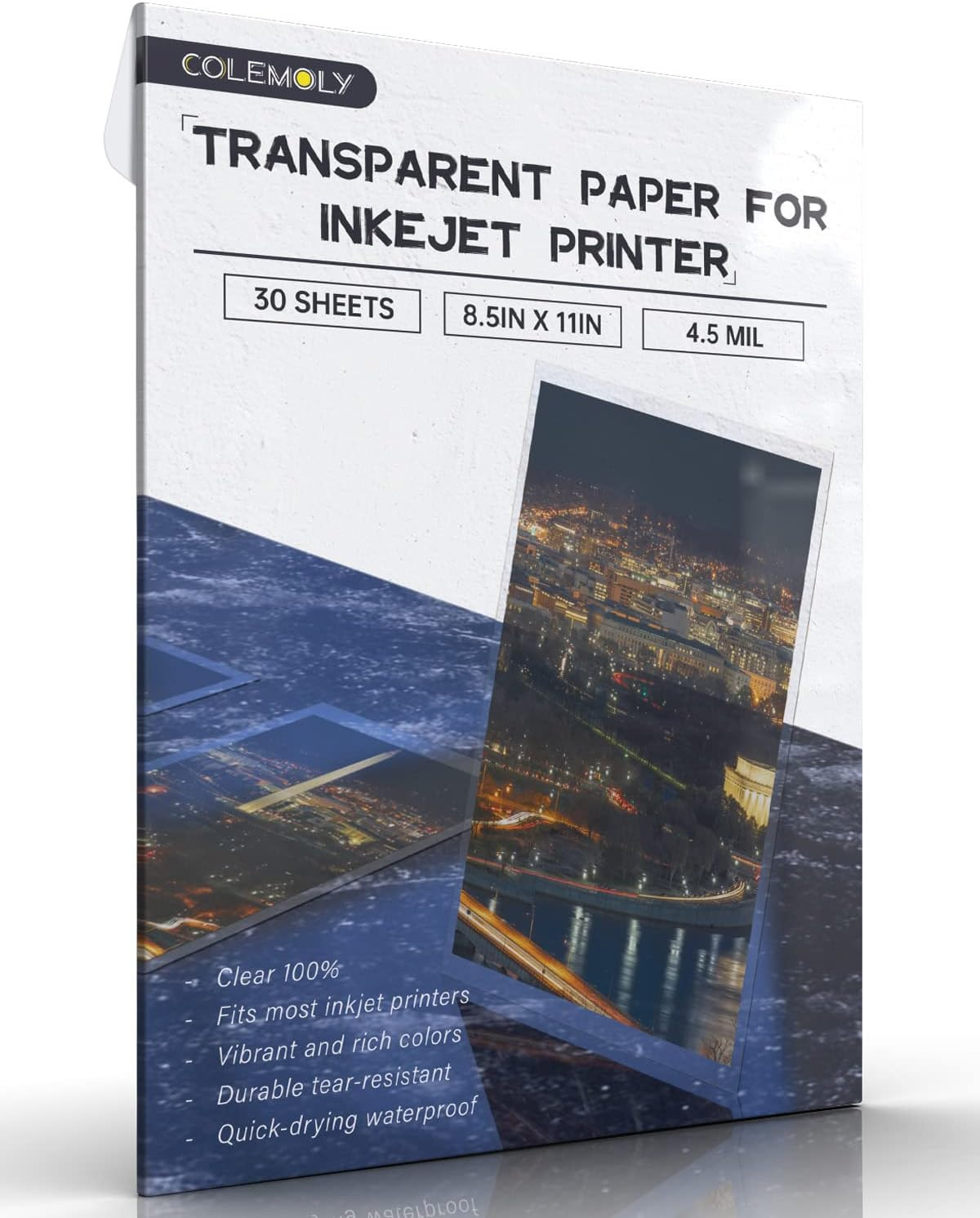 Colemoly Transparent Paper 30 Sheets Inkjet Transparency Film Inkjet Printer