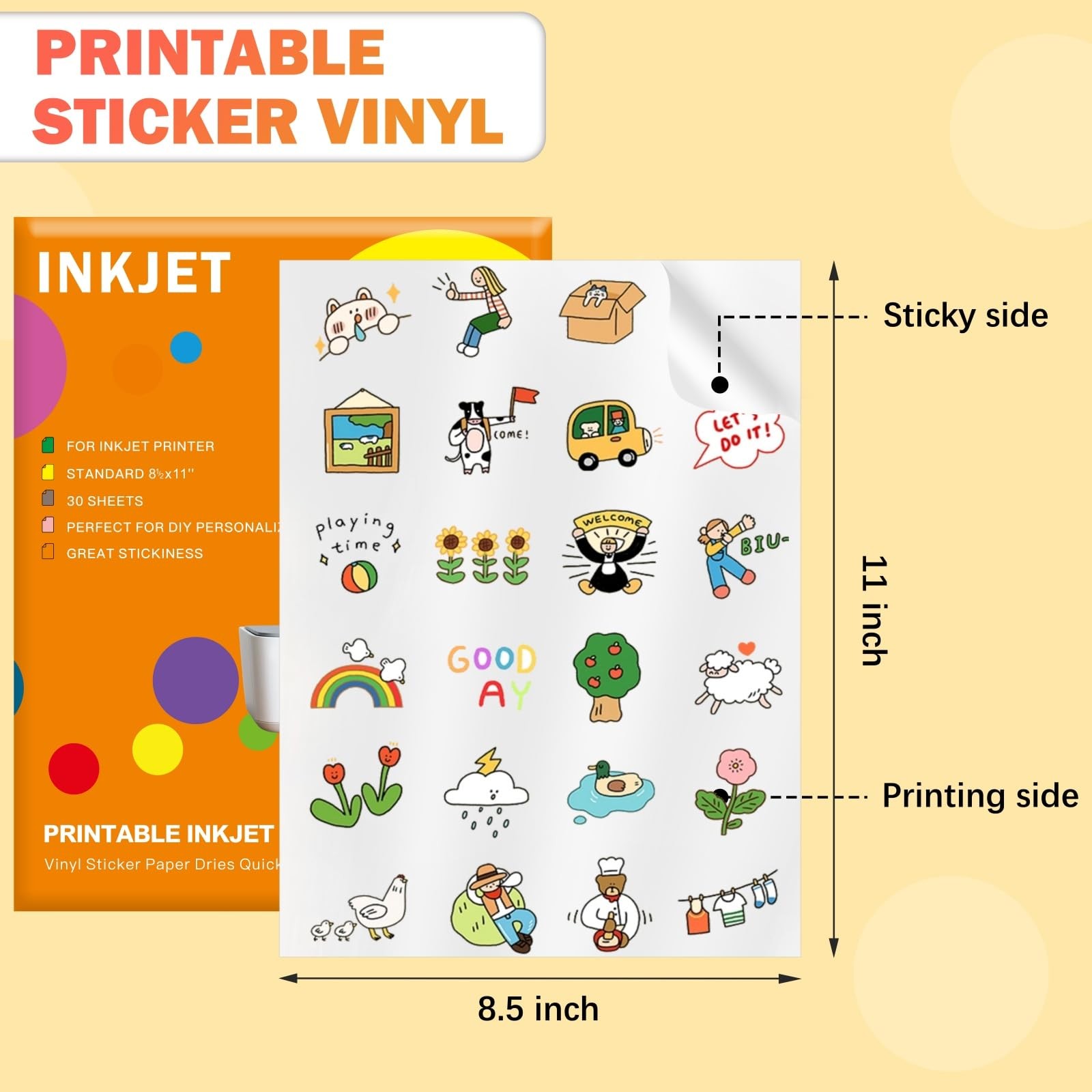 30 Sheets Premium Printable Vinyl Sticker, Vinyl Glossy White Waterproof Stic…