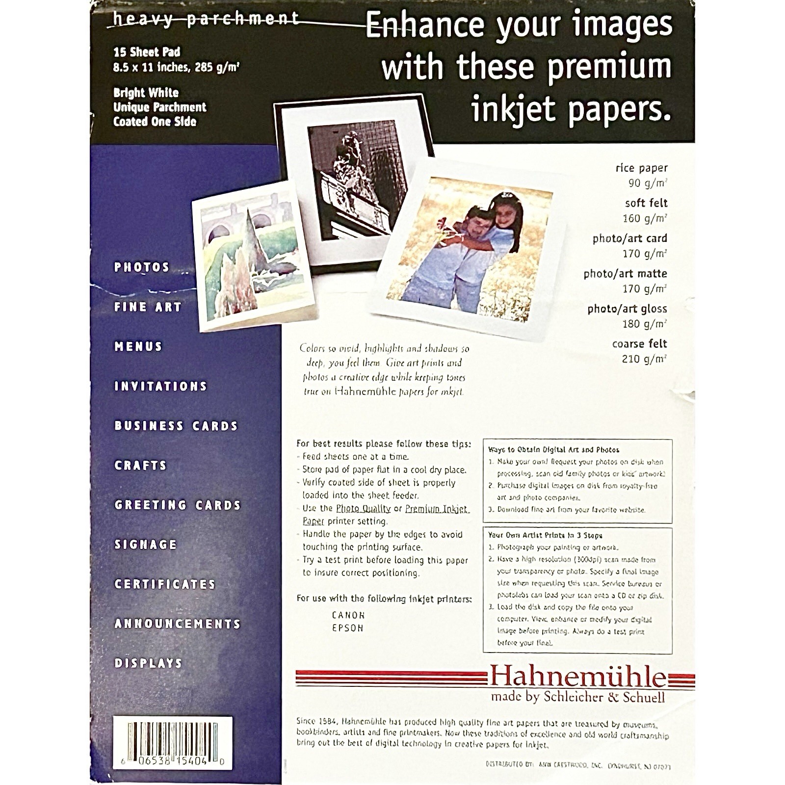 HAHNEMÜHLE Inkjet Paper Pad 8.5×11 HEAVY PARCHMENT Fine Art 15 Sheets 285gsm NOS