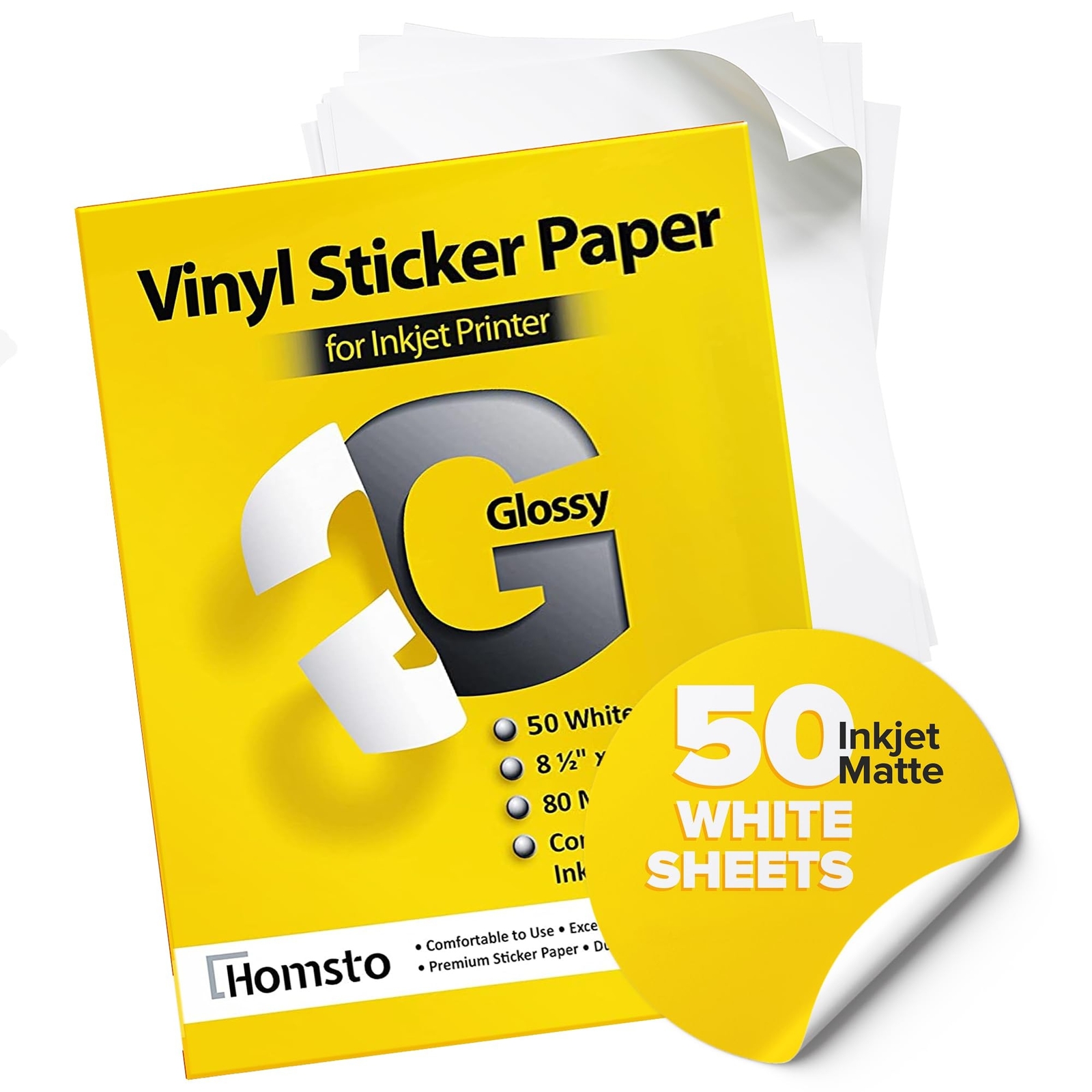 Vinyl Sticker Paper, Glossy Printable Vinyl Sticker Paper for Inkjet Printer,…